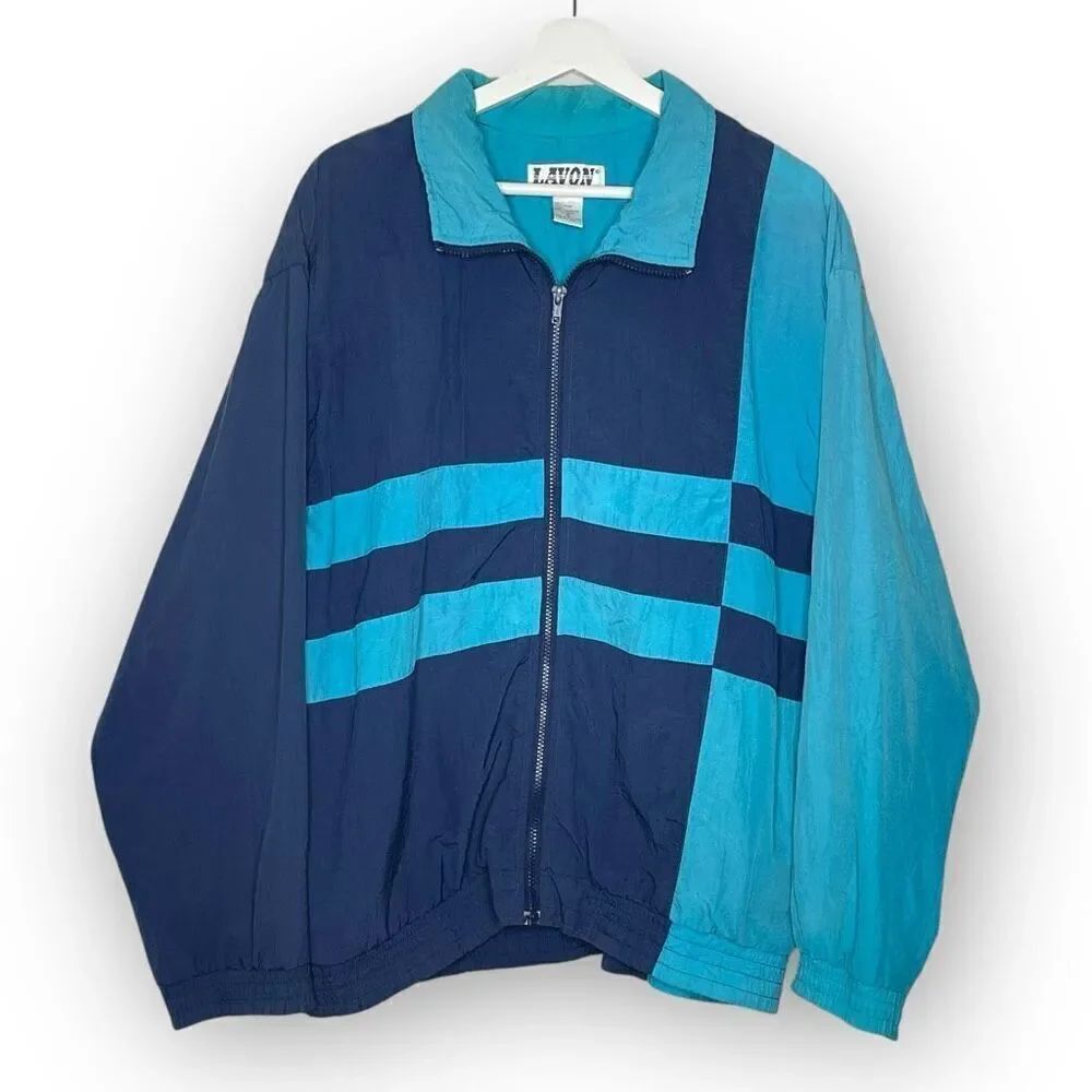 Vintage Lavon Sportswear Jacket Blue Teal Colorblock Windbreaker Men’s Medium